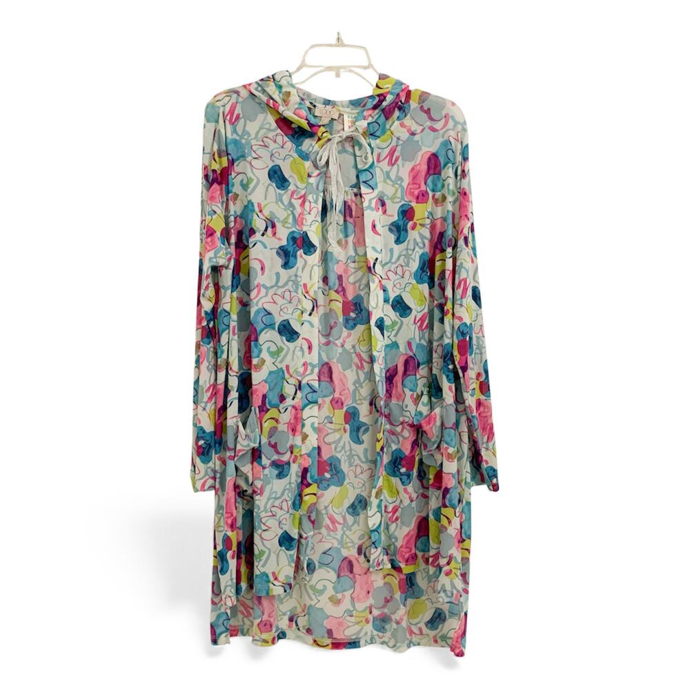 LOGO by Lori Goldstein Beach kimono Cover up Mesh floral graffiti sz L